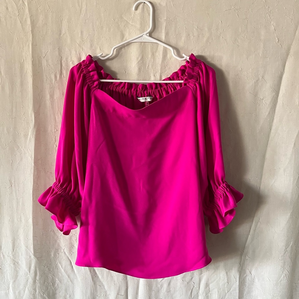 Trina Turk Pink Ruffled Blouse with 3/4 Sleeves